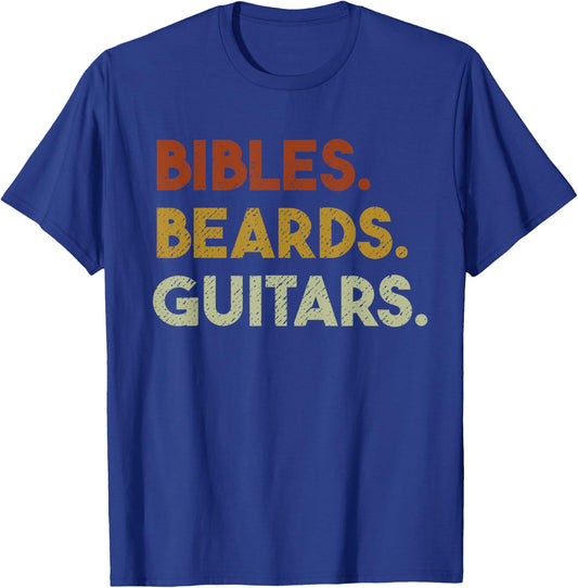 Bibles Beards Guitars - Christian Men Guitar Worship T-Shirt - T-Shirt | Royal