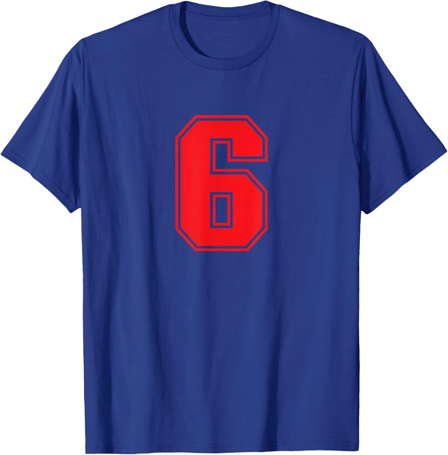Number #6 Red Sport Number T-Shirt - T-Shirt | Royal