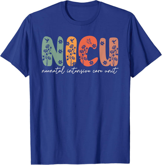 Nicu Nurse Floral NICU Boho Neonatal Intensive Care Nurse Sp T-Shirt - T-Shirt | Royal