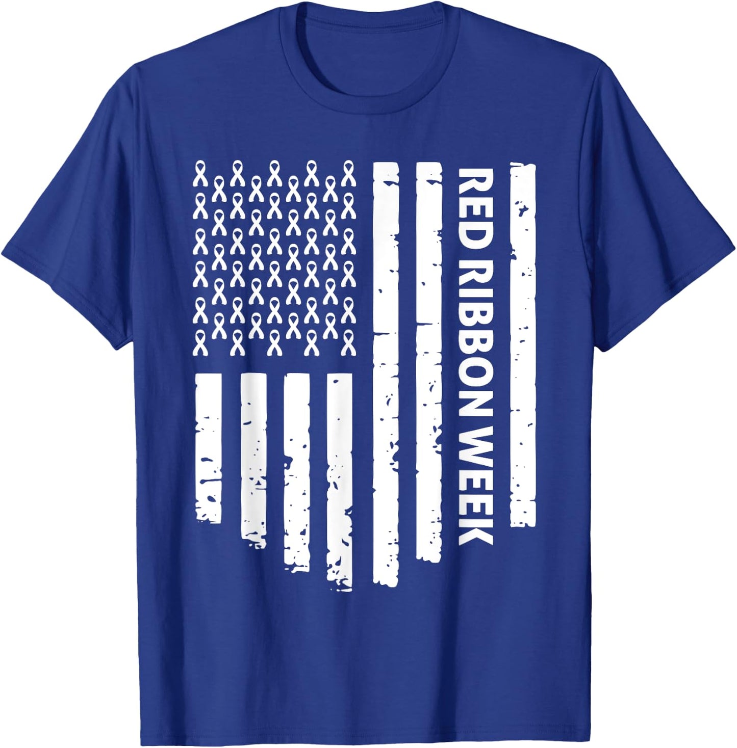 Red Ribbon Week Awareness American Flag Vintage Distressed T-Shirt - T-Shirt | Royal