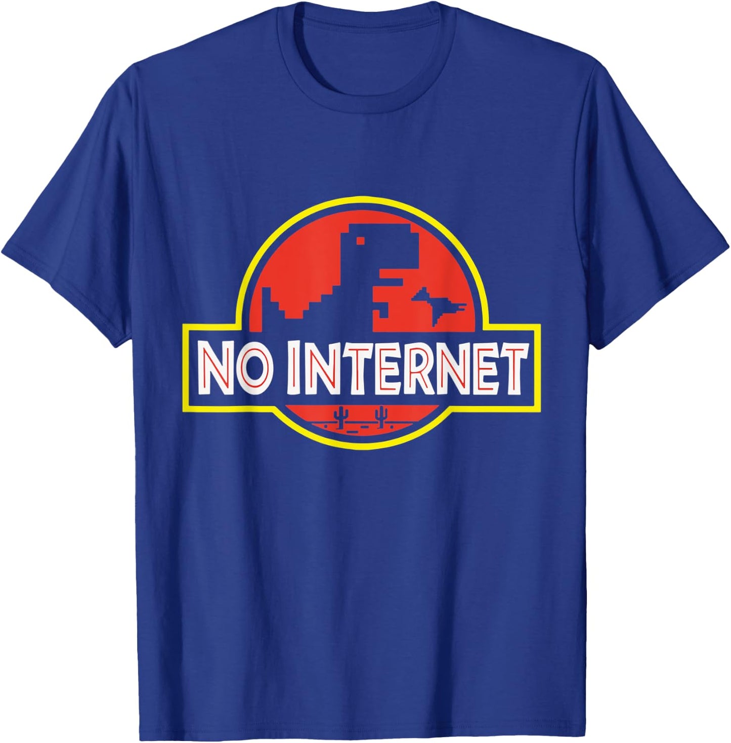 No Internet Funny Gamer Pixel T-Rex Dinosaur Logo T-Shirt - T-Shirt | Royal