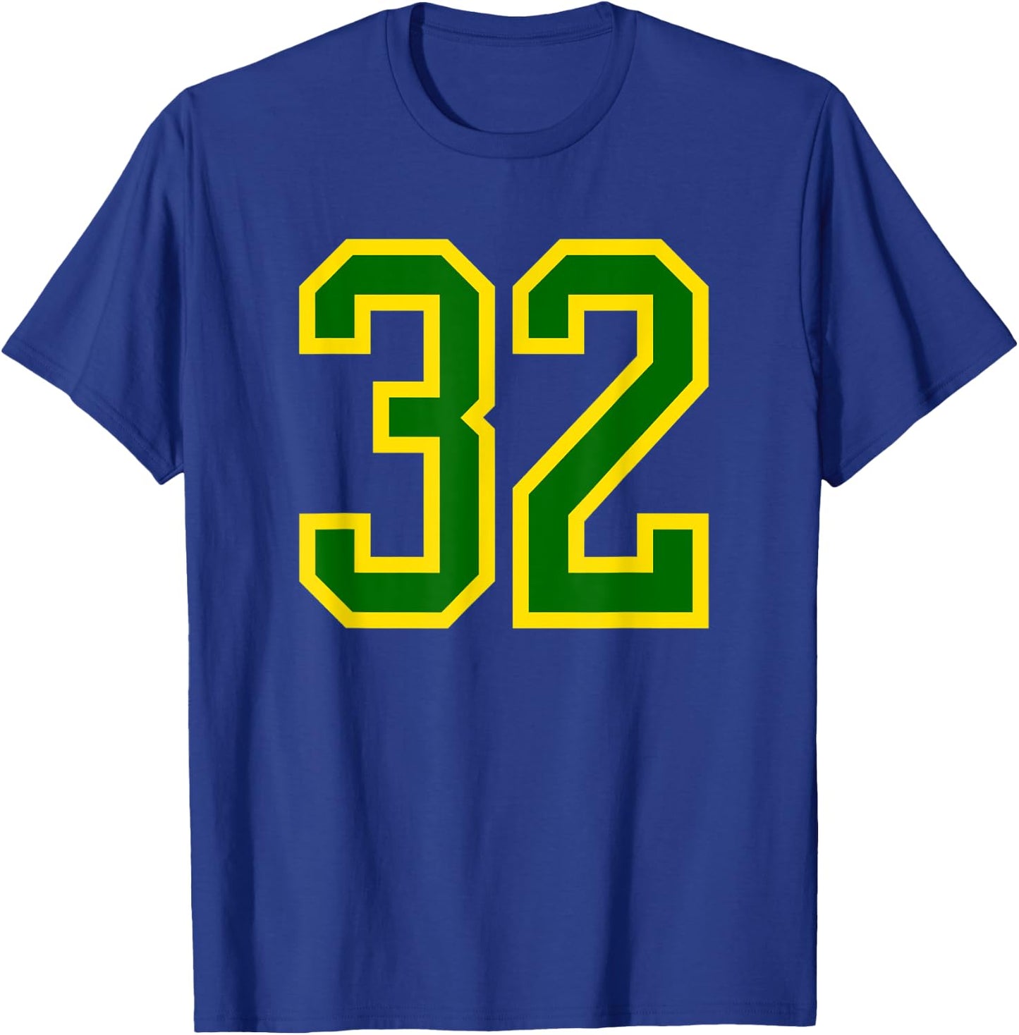 Jersey Number #32 Green Yellow Birthday Sports Number 32 T-Shirt - T-Shirt | Royal