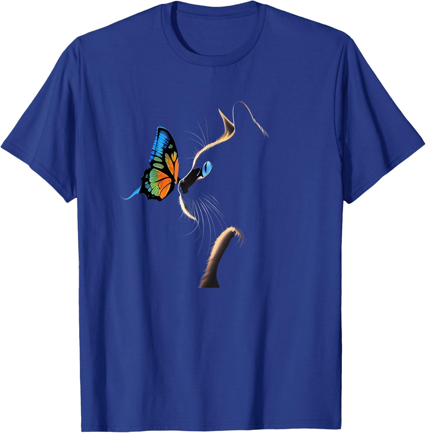 Cat Face - With Butterfly T-Shirt - T-Shirt | Royal