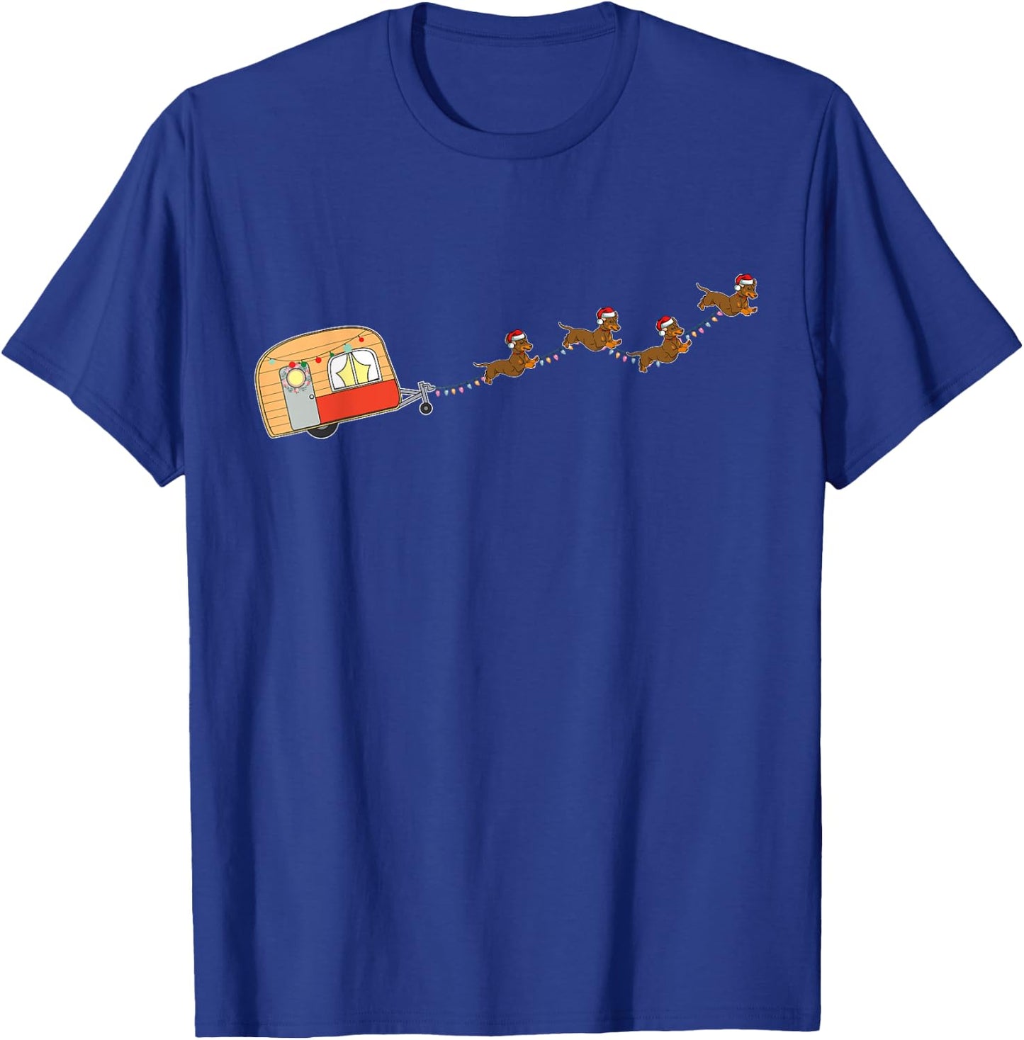 Camper Van Christmas Dachshund Sleigh Doxie Dog X-mas Pajama Women Kids T-Shirt - T-Shirt | Royal