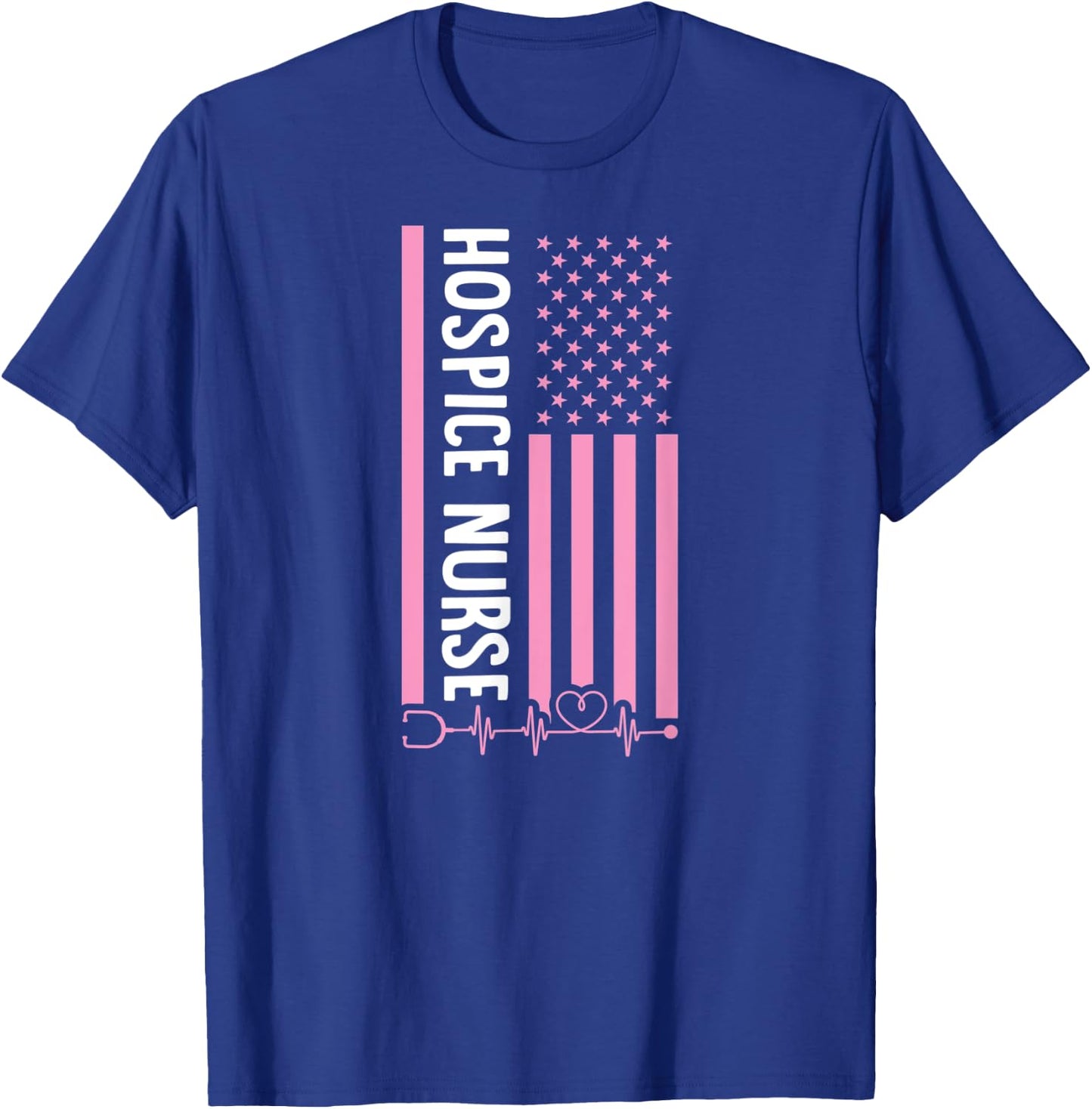 Patriotic Hospice Nurse USA American Flag Heart Pulse T-Shirt - T-Shirt | Royal