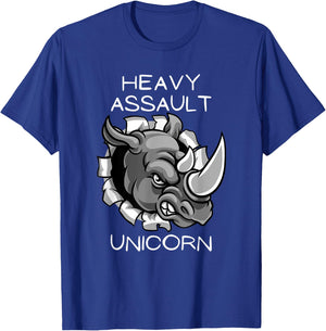 Funny Heavy Assault Unicorn Rhinoceros Cartoon T-Shirt - T-Shirt | Royal