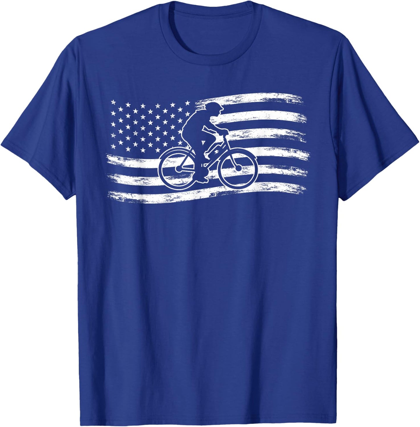 Bicycle Patriotic American Flag Cyclist E-Bike T-Shirt - T-Shirt | Royal