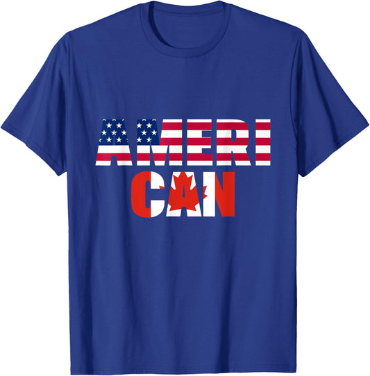 Ameri-can USA Canada Flag Canadian American 4th of July T-Shirt - T-Shirt | Royal