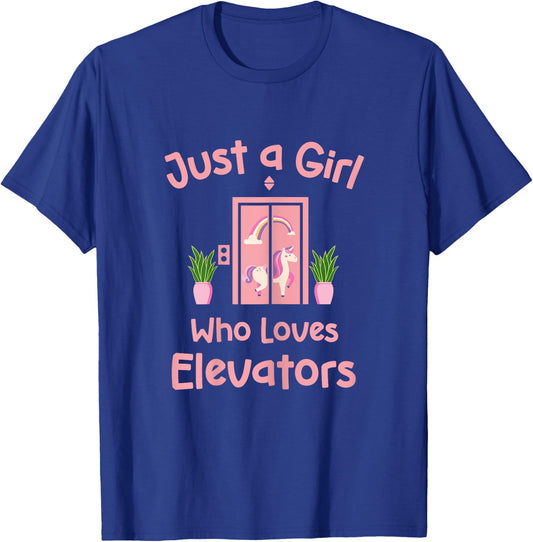 Just A Girl Who Loves Elevators Cute Distracted By Elevator T-Shirt - T-Shirt | Royal