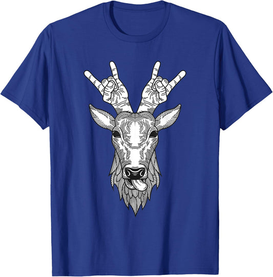 Funny Deer Head Hand Horns Rock And Roll Band Hunter Outfit T-Shirt - T-Shirt | Royal