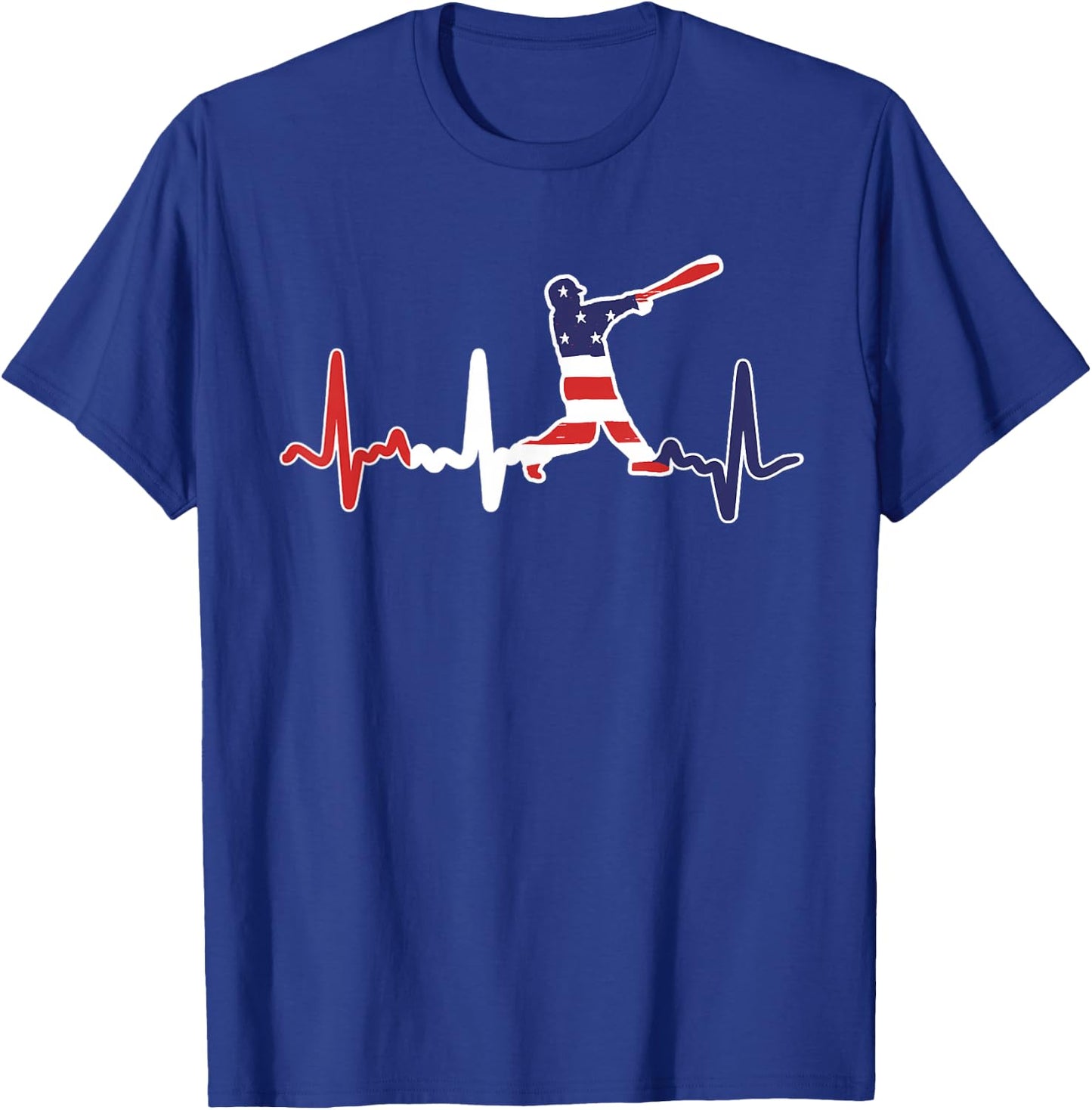 Home Run Baseball Flag Baseball Heartbeat T-Shirt - T-Shirt | Royal