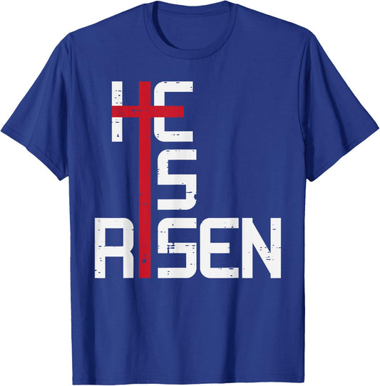 He Is Risen Cross Jesus Easter Christian Religious Men Teens T-Shirt - T-Shirt | Royal