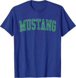 Vintage Mustang OK Distressed Green Varsity Style T-Shirt - T-Shirt | Royal