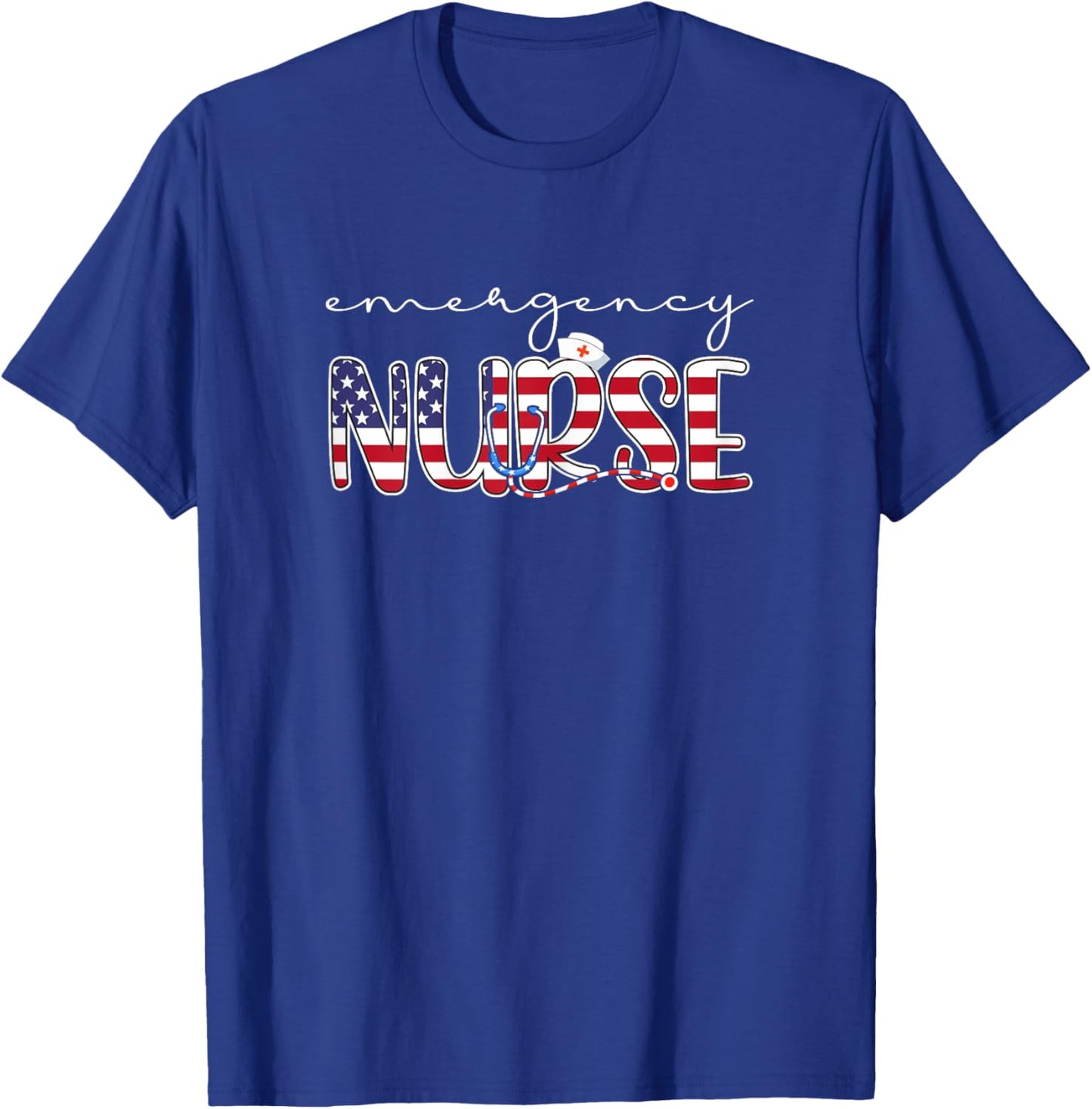 Emergency Nurse American Flag Patriotic Er Nurse 4th Of July T-Shirt - T-Shirt | Royal