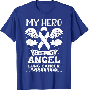 My Hero is Now My Angel Lung Cancer Awareness Memorial T-Shirt - T-Shirt | Royal