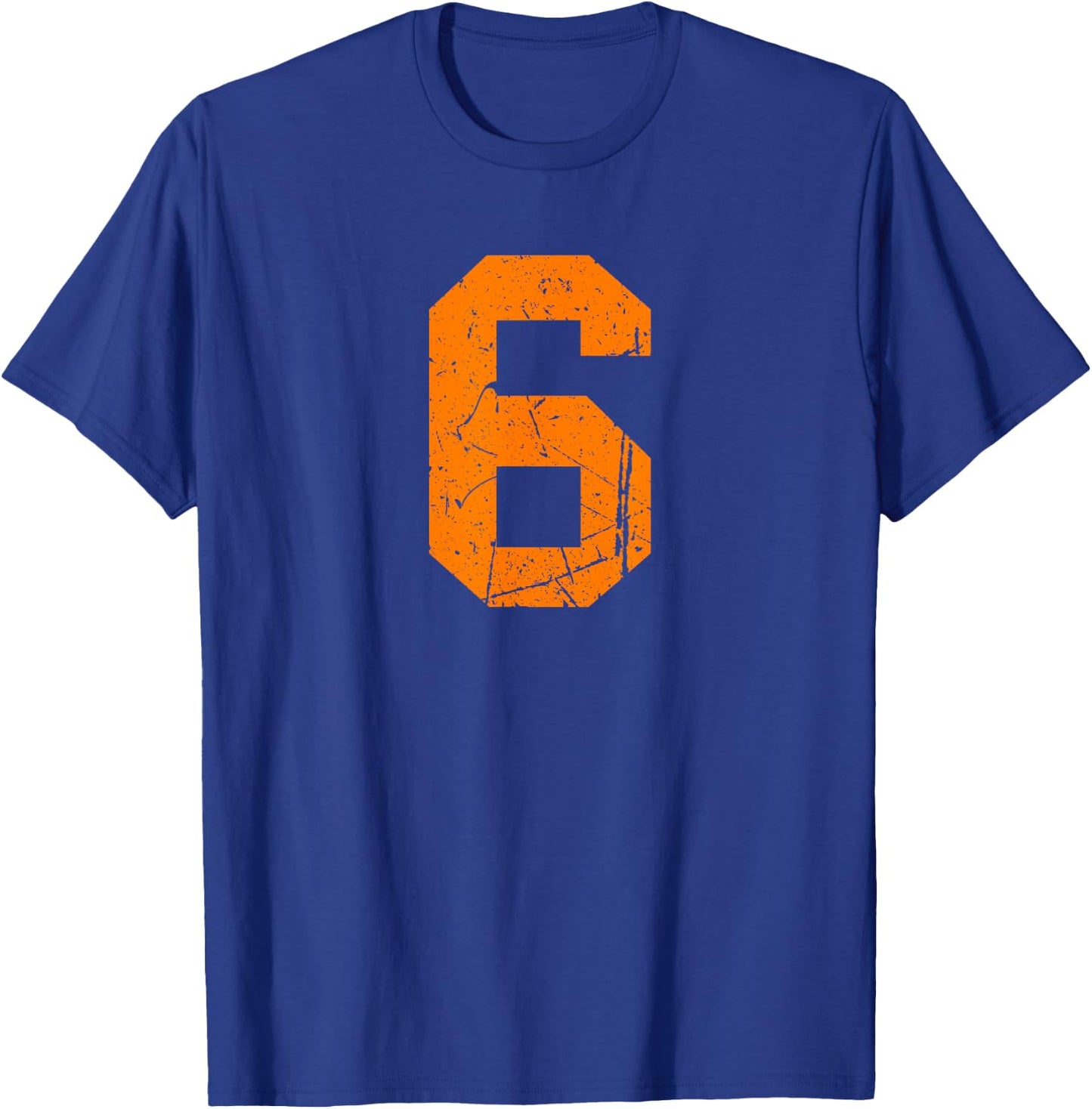 Number #6 Orange Vintage Sport Varsity Number T-Shirt - T-Shirt | Royal