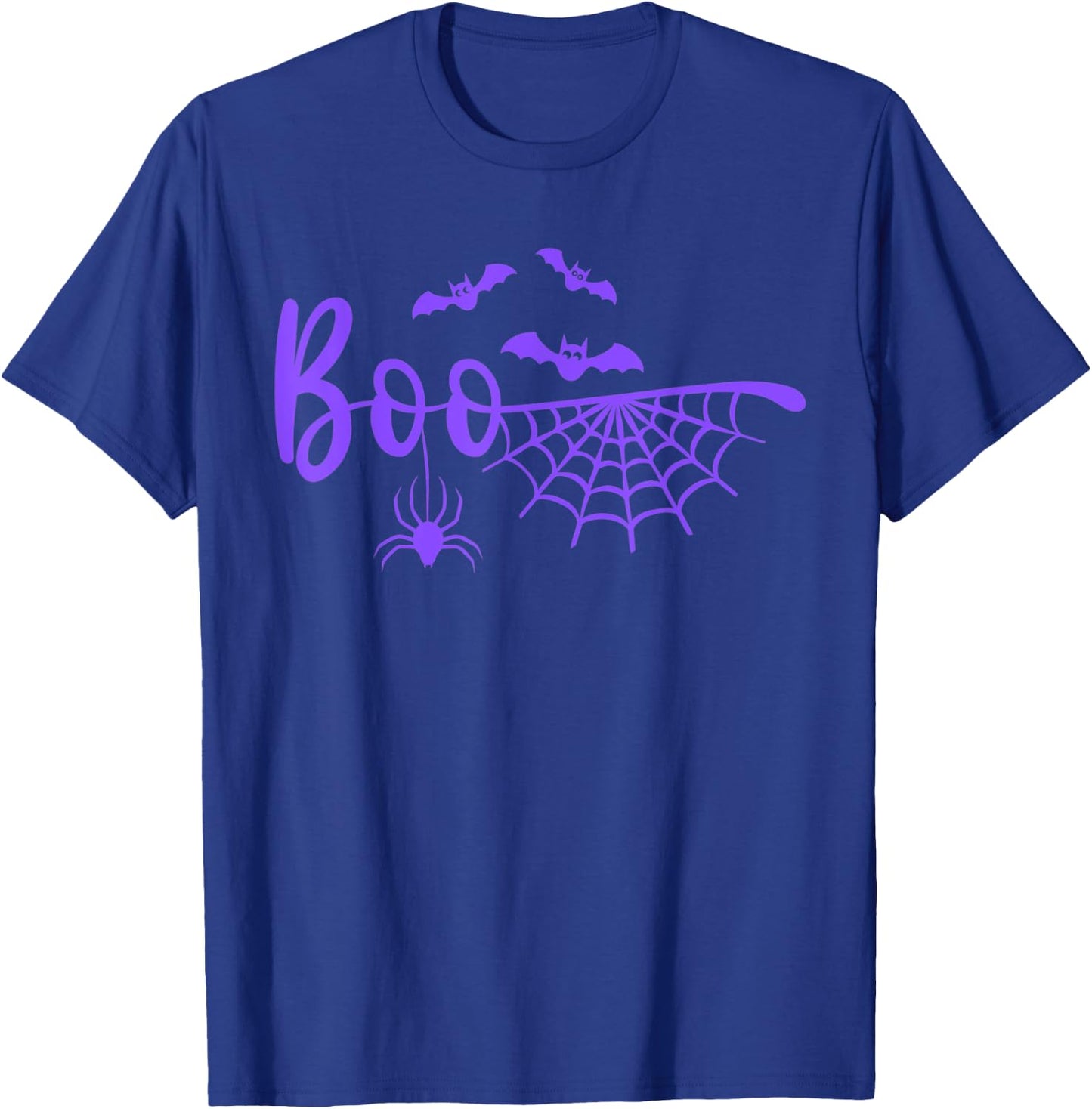 Boo with Web, Spider, and Bats in purple Halloween T-Shirt - T-Shirt | Royal