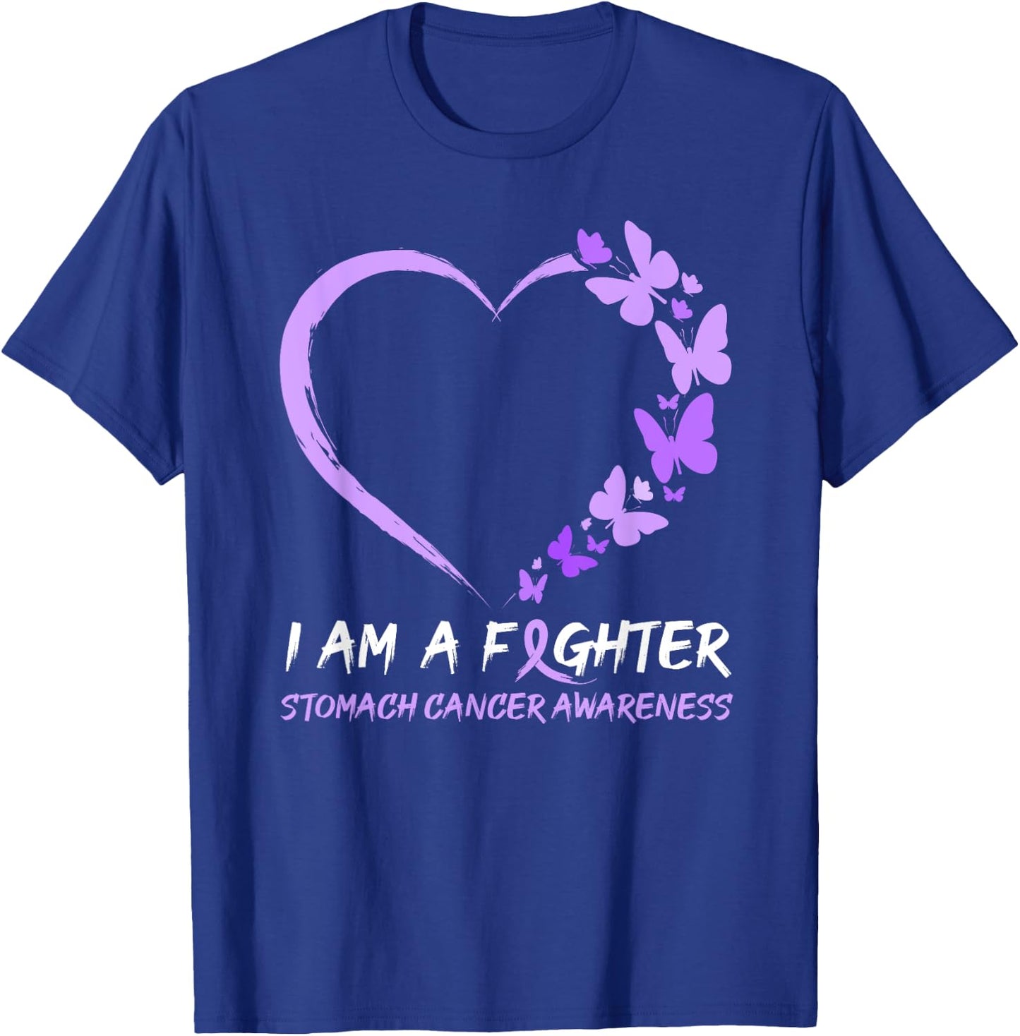 Butterfly Heart I Am A Fighter Stomach Cancer Awareness T-Shirt - T-Shirt | Royal