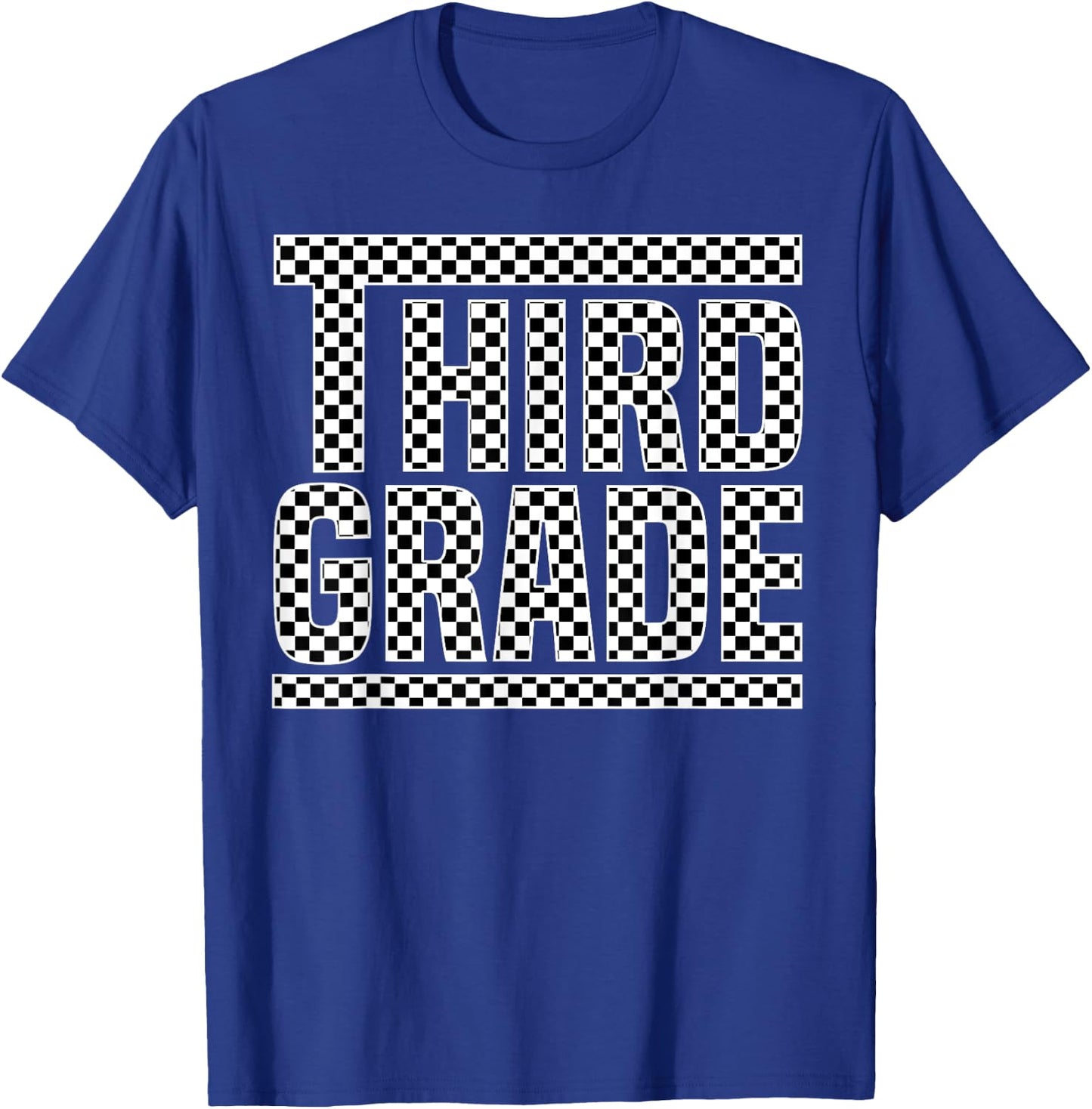 Checkered 3rd Grade Back to School Boys Girls Kids Teacher T-Shirt - T-Shirt | Royal