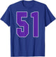 Purple Number 51 Jersey Big #51 Uniform Favorite Player T-Shirt - T-Shirt | Royal