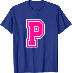 Letter P Pink Monogram Initial T-Shirt - T-Shirt | Royal