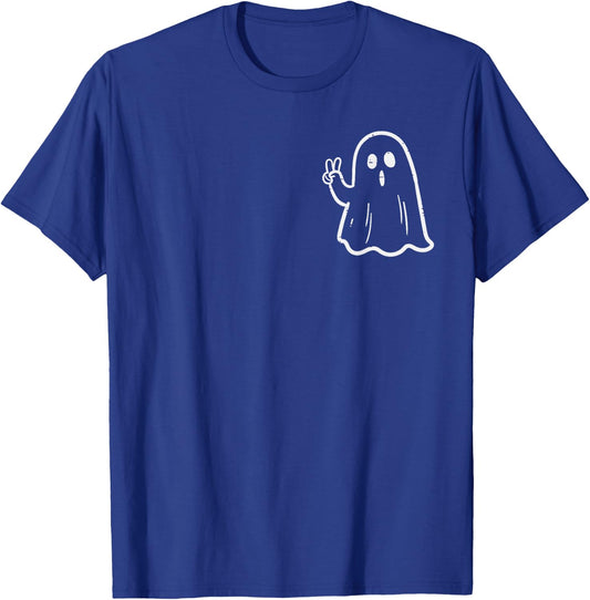 Ghost Peace Sign Pocket Retro Halloween Costume Women Kids T-Shirt - T-Shirt | Royal