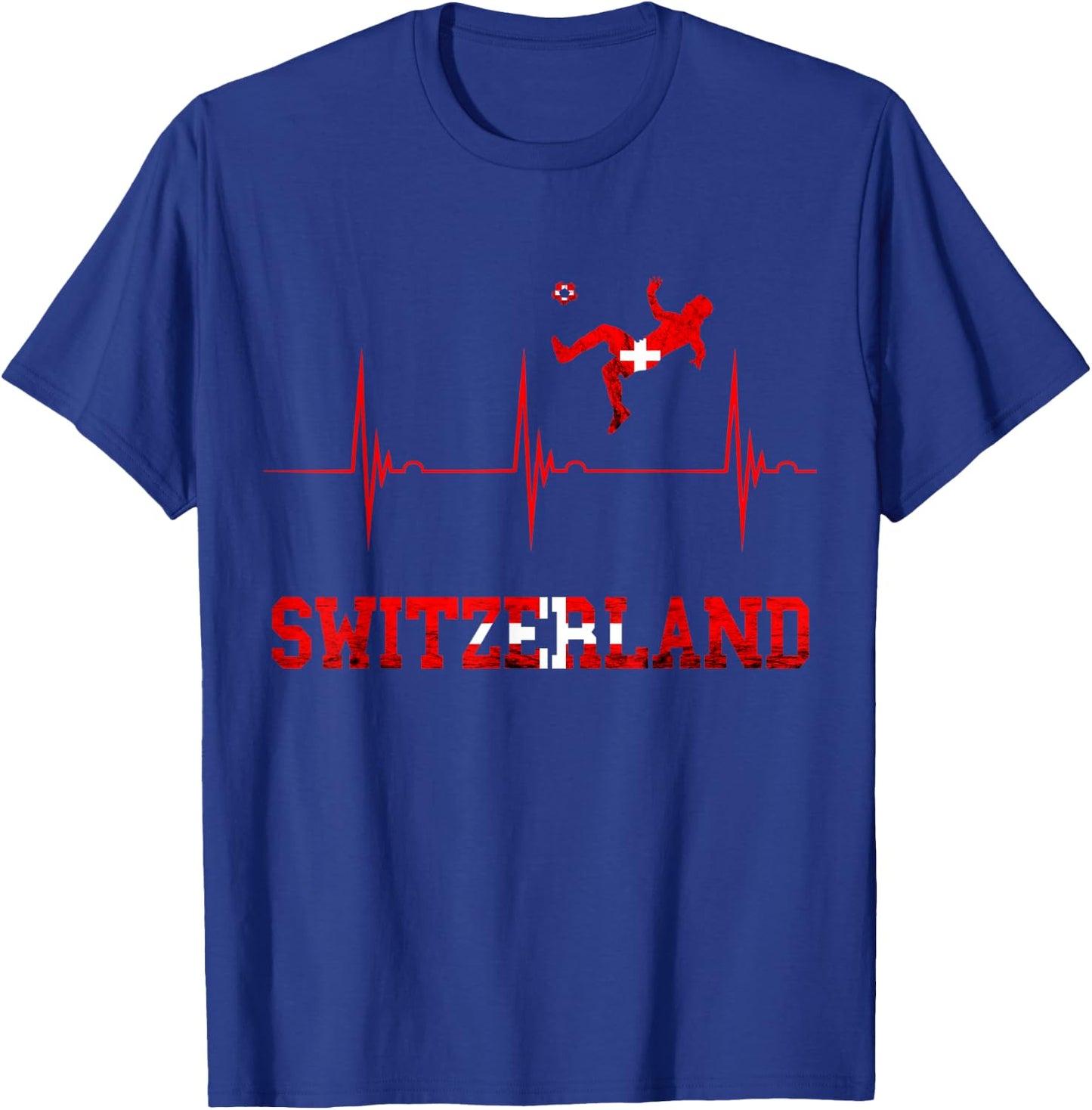 Switzerland Soccer Heartbeat EKG Pulse Schweiz Swiss Flag T-Shirt - T-Shirt | Royal