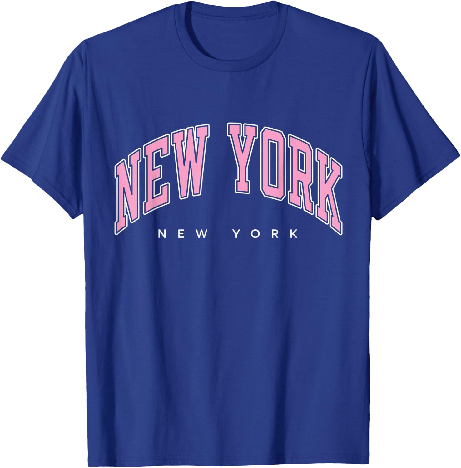 New York New York NY Varsity Style Pink Text T-Shirt - T-Shirt | Royal