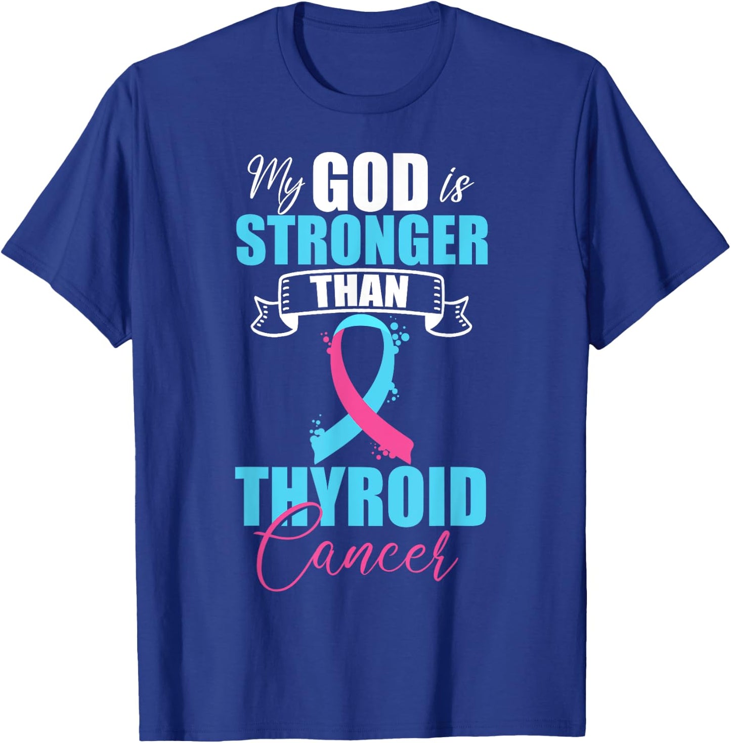 Thyroid Cancer Pink Purple Teal Ribbon Survivor Fighter T-Shirt - T-Shirt | Royal