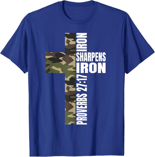 Green Camo Iron Sharpens Iron Christian Verse Family Couples T-Shirt - T-Shirt | Royal