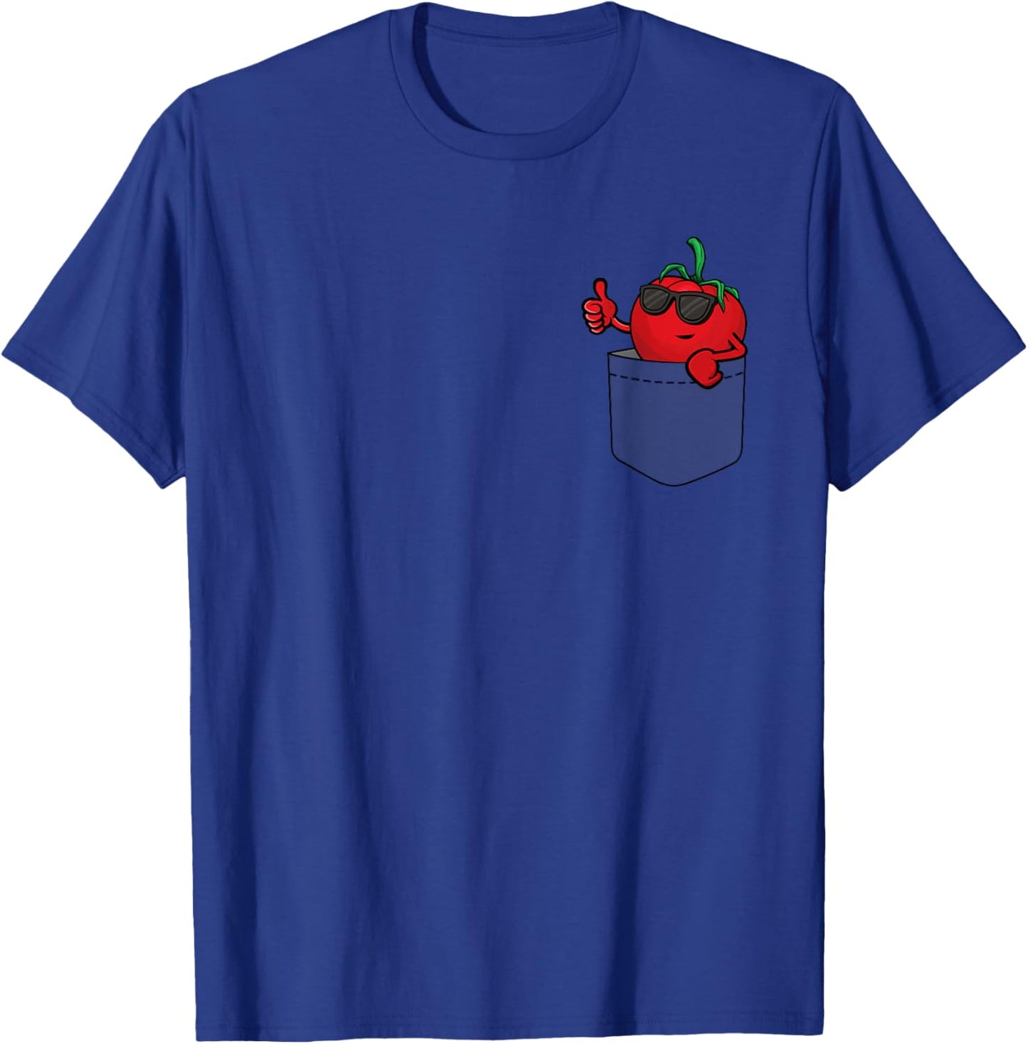 Cool tomato in pocket, peeking tomato wearing sunglasses T-Shirt - T-Shirt | Royal