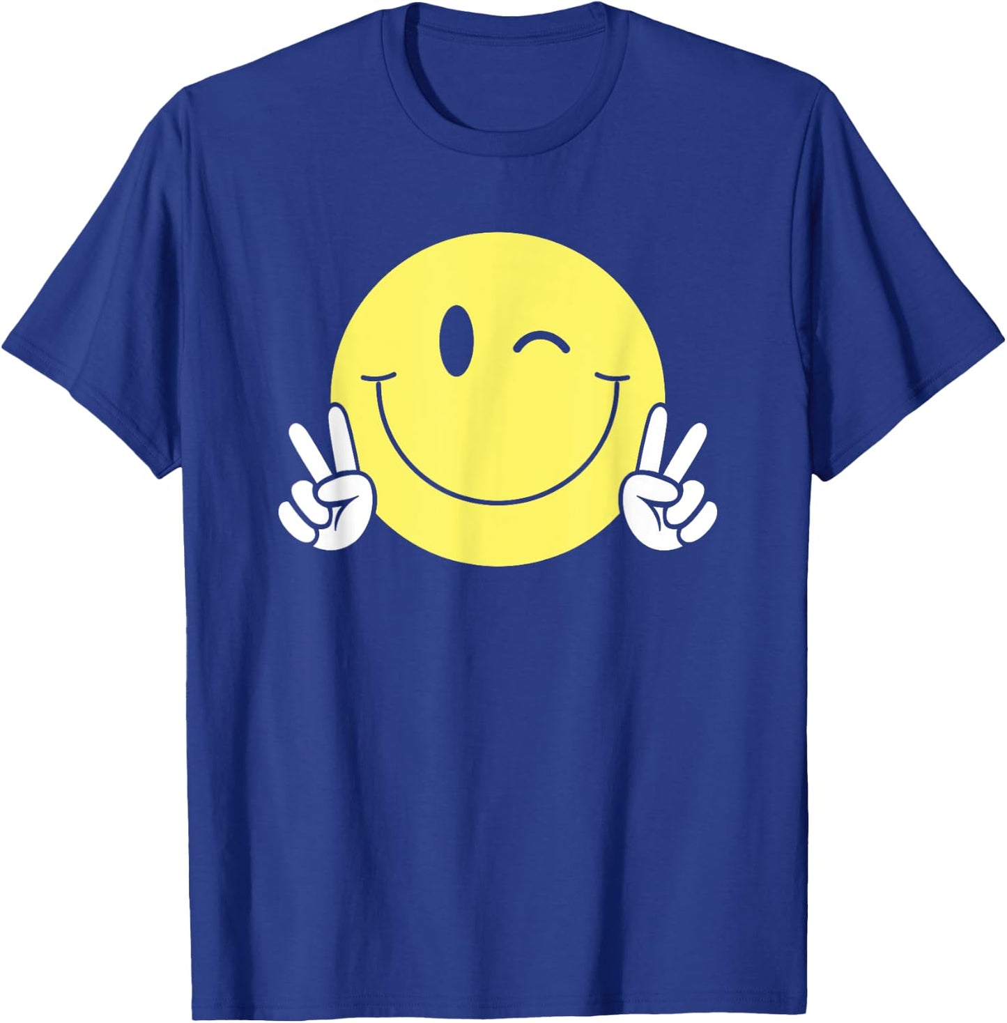 Winking Smile Face Peace Shirt Cute Happy Wink Smiling Face T-Shirt - T-Shirt | Royal