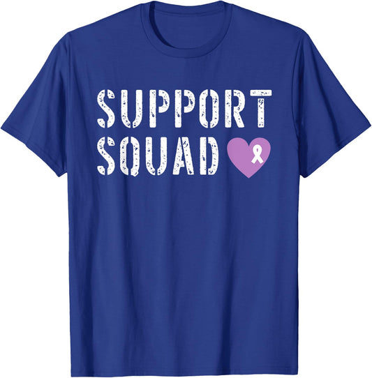 Support Squad Pancreatic Cancer Awareness Purple Ribbon T-Shirt - T-Shirt | Royal