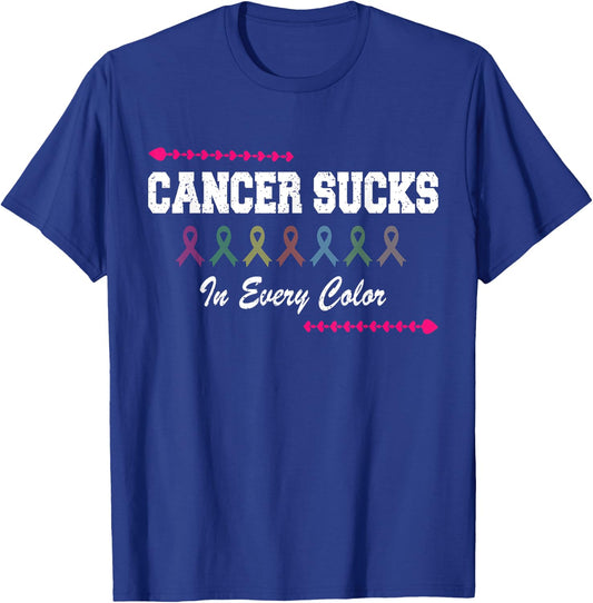 Cancer Sucks In Every Color Ribbon Colors cancer fighters T-Shirt - T-Shirt | Royal
