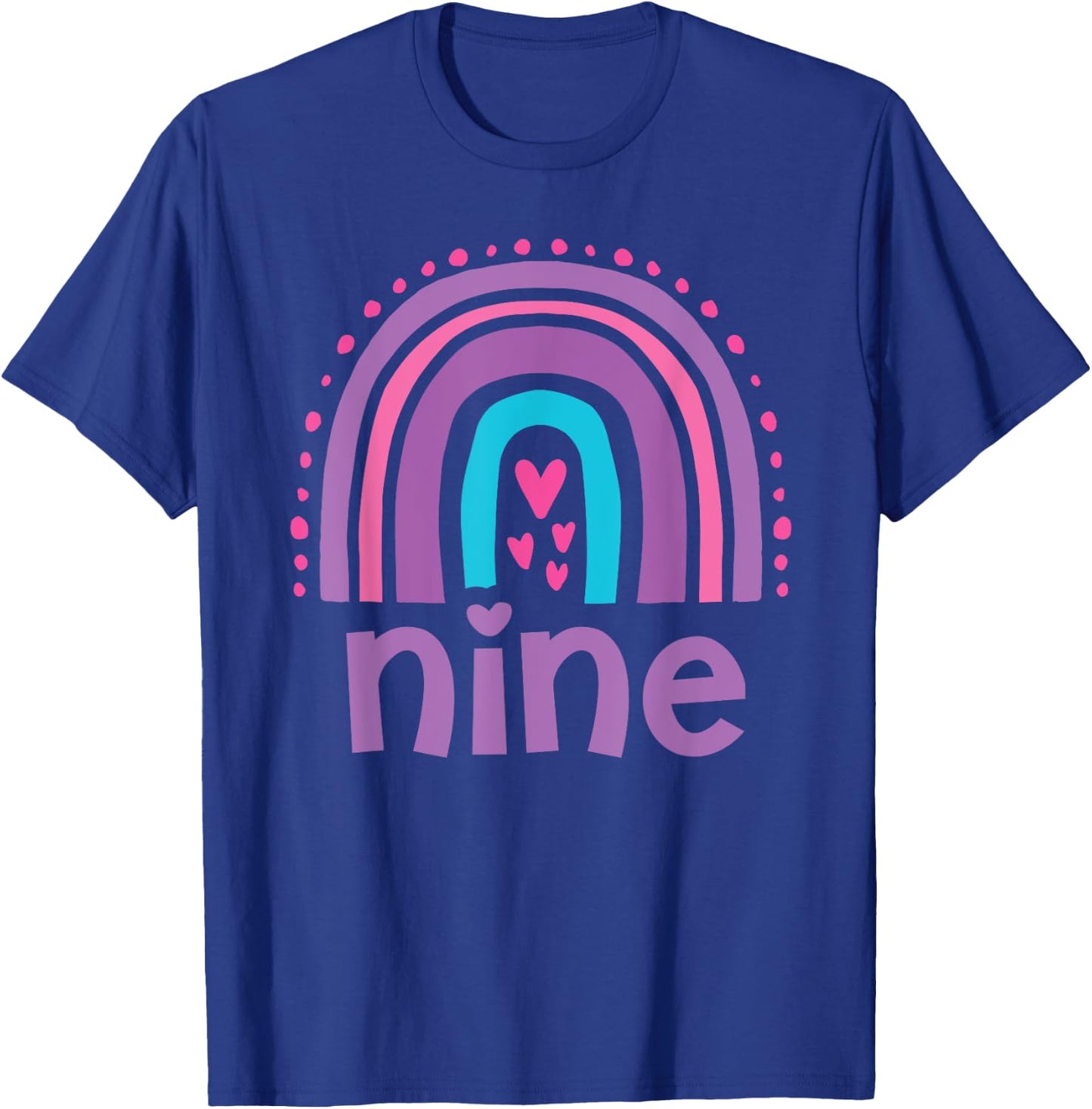 Girl's 9th Birthday Boho Rainbow Nine 9 Years Old Colorful T-Shirt - T-Shirt | Royal