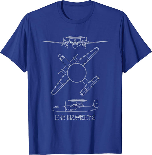 E-2 Hawkeye American AEW Plane Blueprints T-Shirt - T-Shirt | Royal