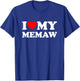 I Love My Memaw Heart Family Grandma T-Shirt - T-Shirt | Royal