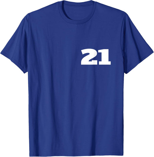 Number 21 Twenty-one Sports Team FRONT AND BACK PRINT T-Shirt - T-Shirt | Royal