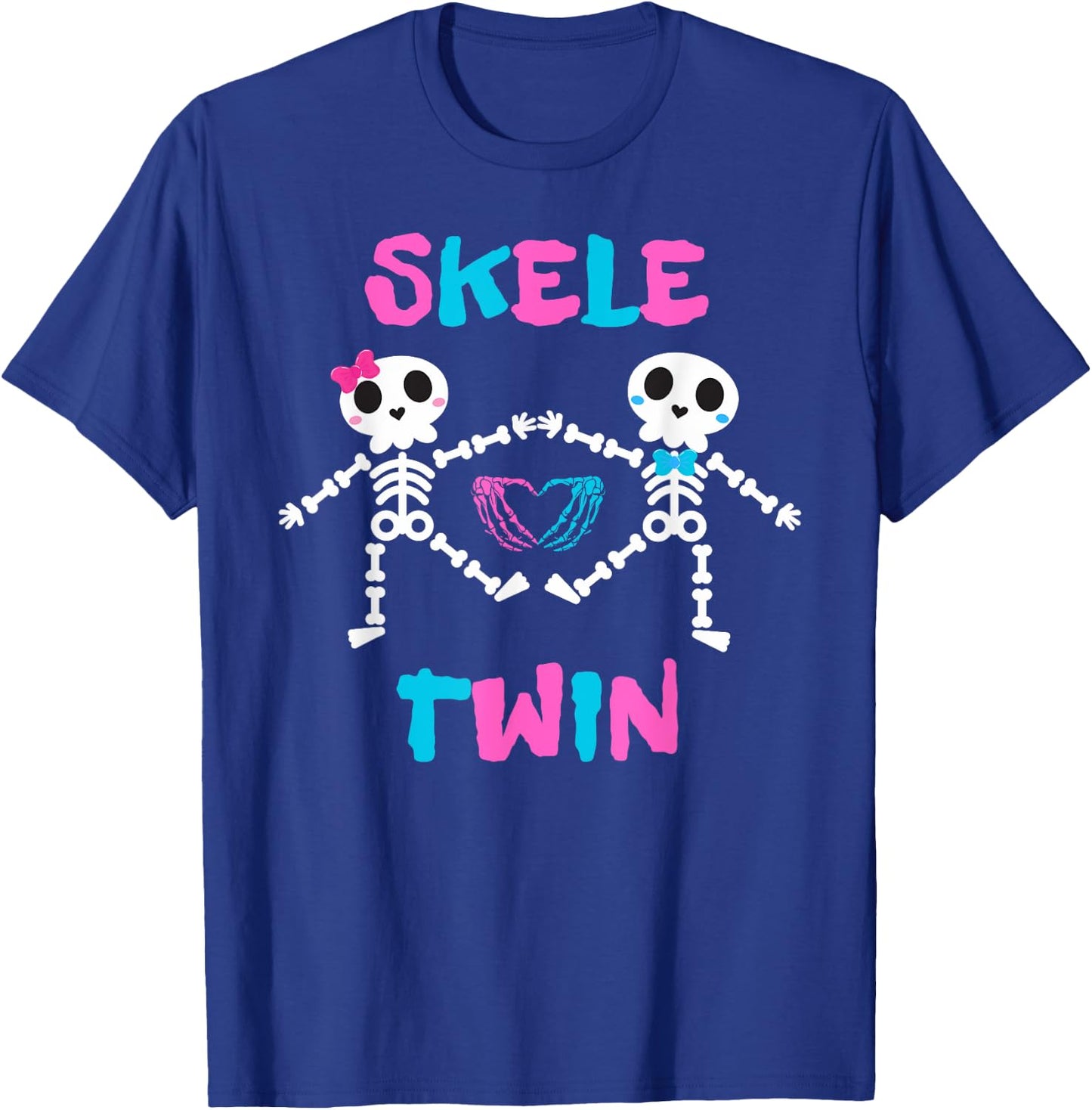 Skele Cute Twins Halloween Two Horror Skeletons Lover Family T-Shirt - T-Shirt | Royal