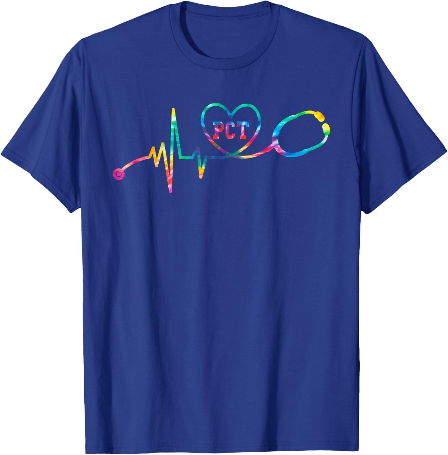 Tie Dye Heartbeat PCT Patient Care Technician Nursing Gift T-Shirt - T-Shirt | Royal
