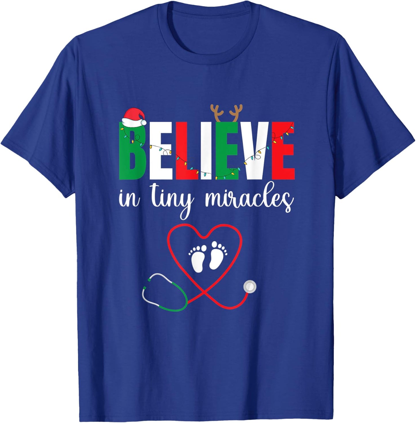 Christmas Baby Delivering - Cute Believe In Tiny Miracles T-Shirt - T-Shirt | Royal