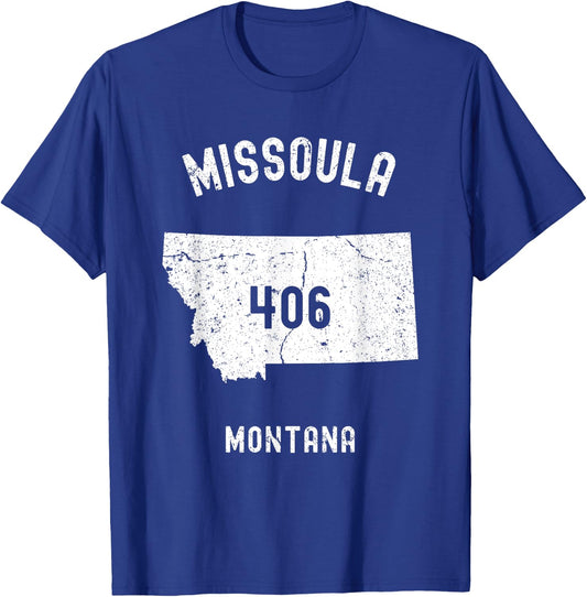 Missoula Montana MT 406 Vintage Athletic Style T-Shirt - T-Shirt | Royal