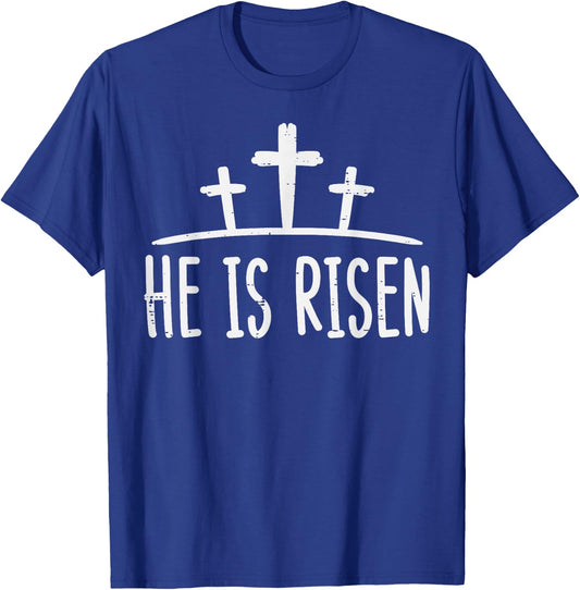 Easter He Is Risen Cross Religious Christian Men Women Kids T-Shirt - T-Shirt | Royal