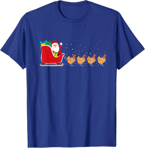 Chicken Santa Christmas Sleigh - Funny Chicken Xmas T-Shirt - T-Shirt | Royal