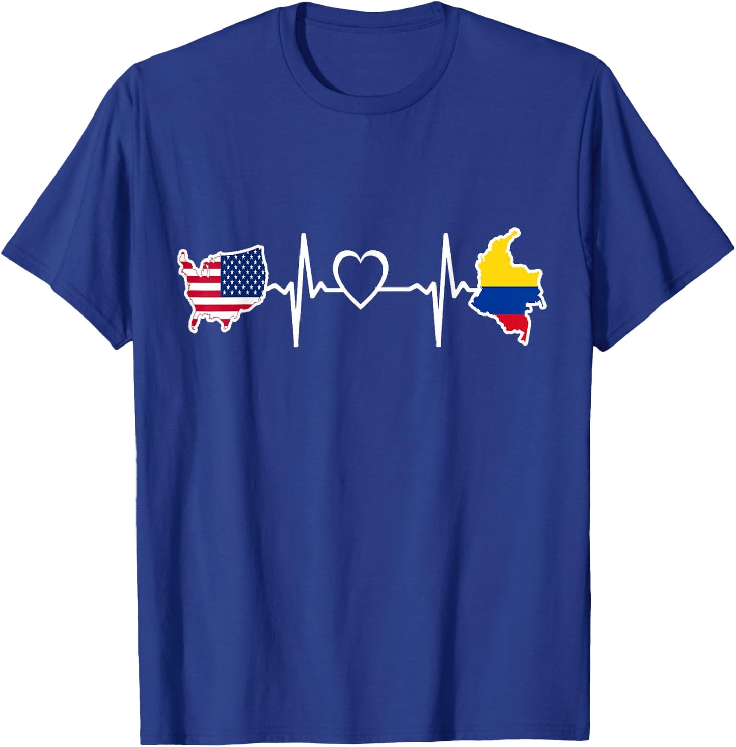 Colombia USA Heartbeat - Colombian American USA Flag T-Shirt - T-Shirt | Royal