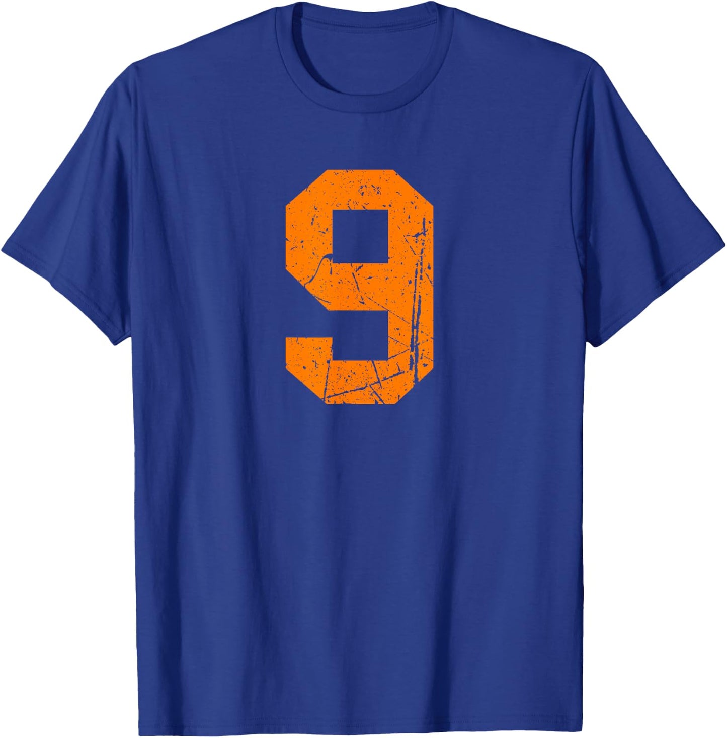 Number #9 Orange Vintage Varsity Number T-Shirt - T-Shirt | Royal