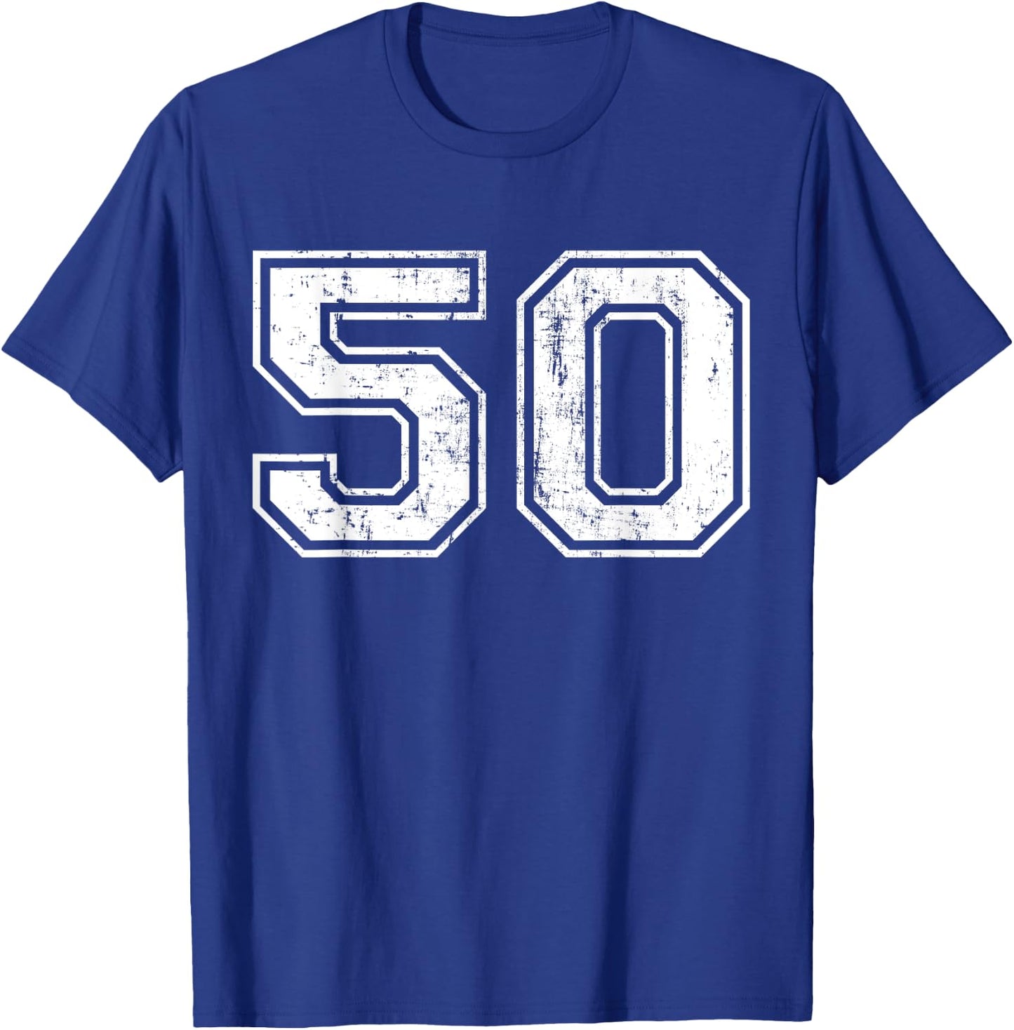 Number 50 Distressed Vintage Fifty Sports Training Practice T-Shirt - T-Shirt | Royal