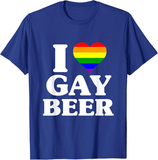 I Love Heart Gay Beer - Rainbow Gay Pride Heart T-Shirt - T-Shirt | Royal