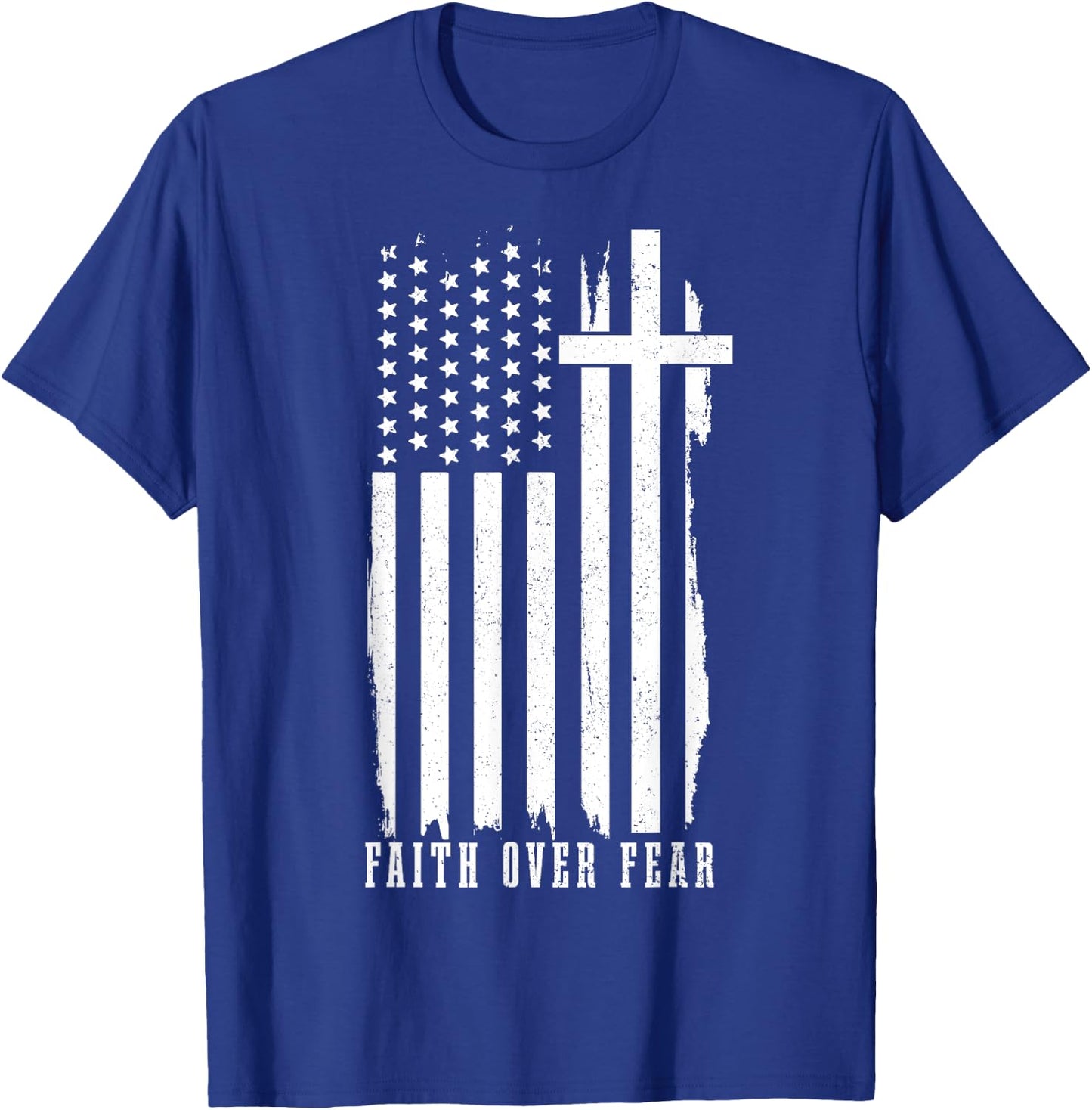 Faith Over Fear American Flag Jesus Patriotic Christian Women Men T-Shirt - T-Shirt | Royal