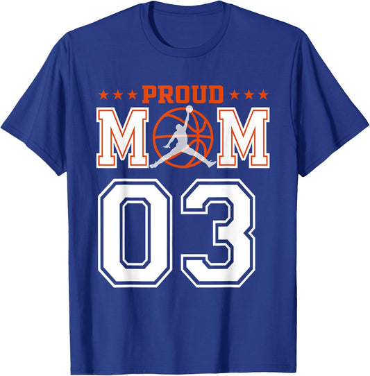 Custom Number 03 Proud Basketball Mom Personalized Sport Lov T-Shirt - T-Shirt | Royal
